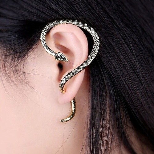 Gold snake ear - gold, stud
