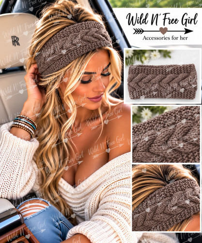 Cable knit headbands mocha - headbands,